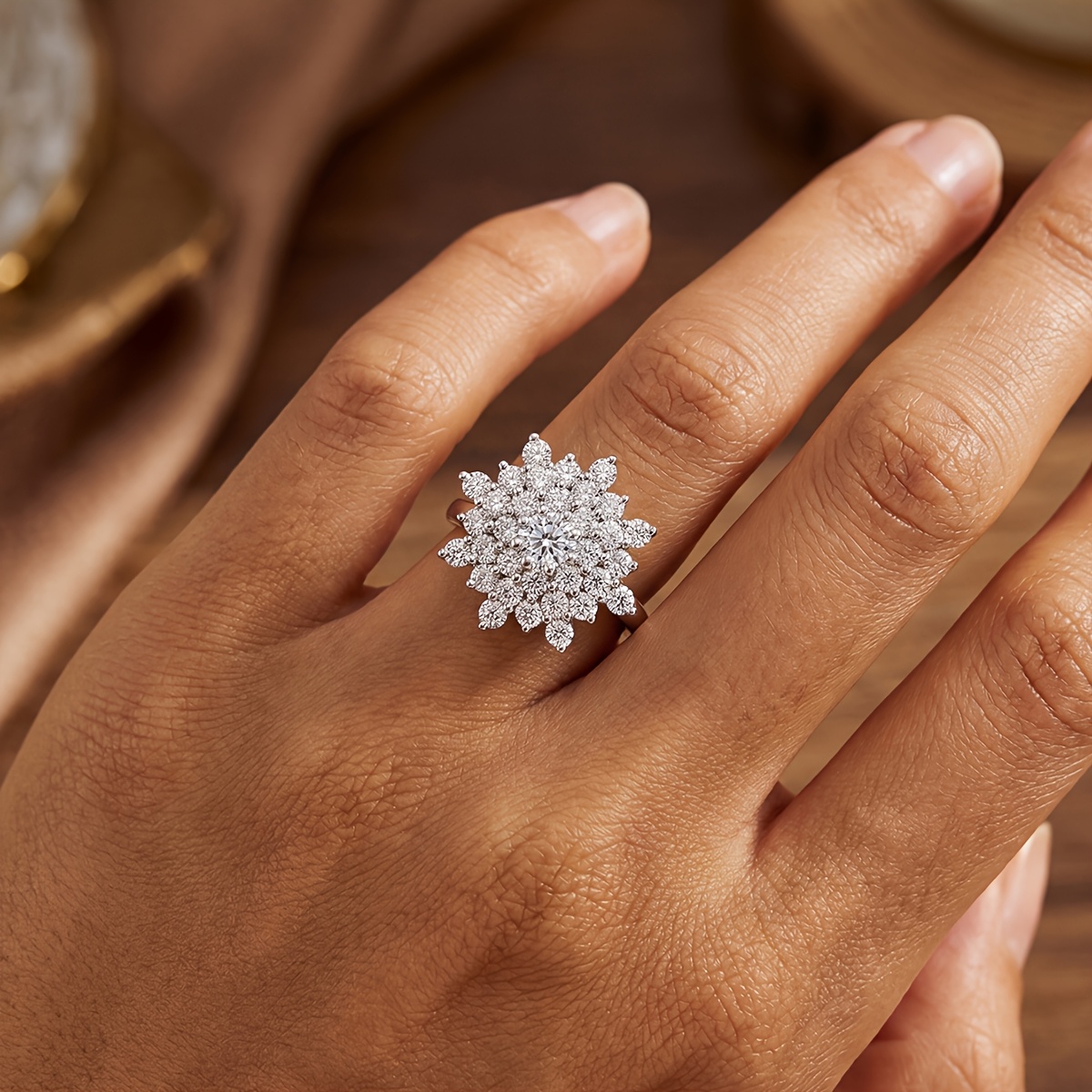 Women's Luxury Snowflake Sparkling Promise Engagement Ring